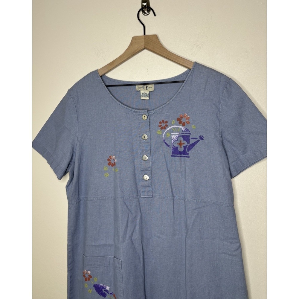 Original TY Wear Dress Large Blue Cottage Y2K 90s Boho Modest Linen‎ Coastal